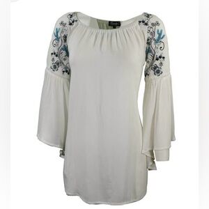 Cowgirl SZ L White Blouse with cactus Western style Embroidery Bell sleeves